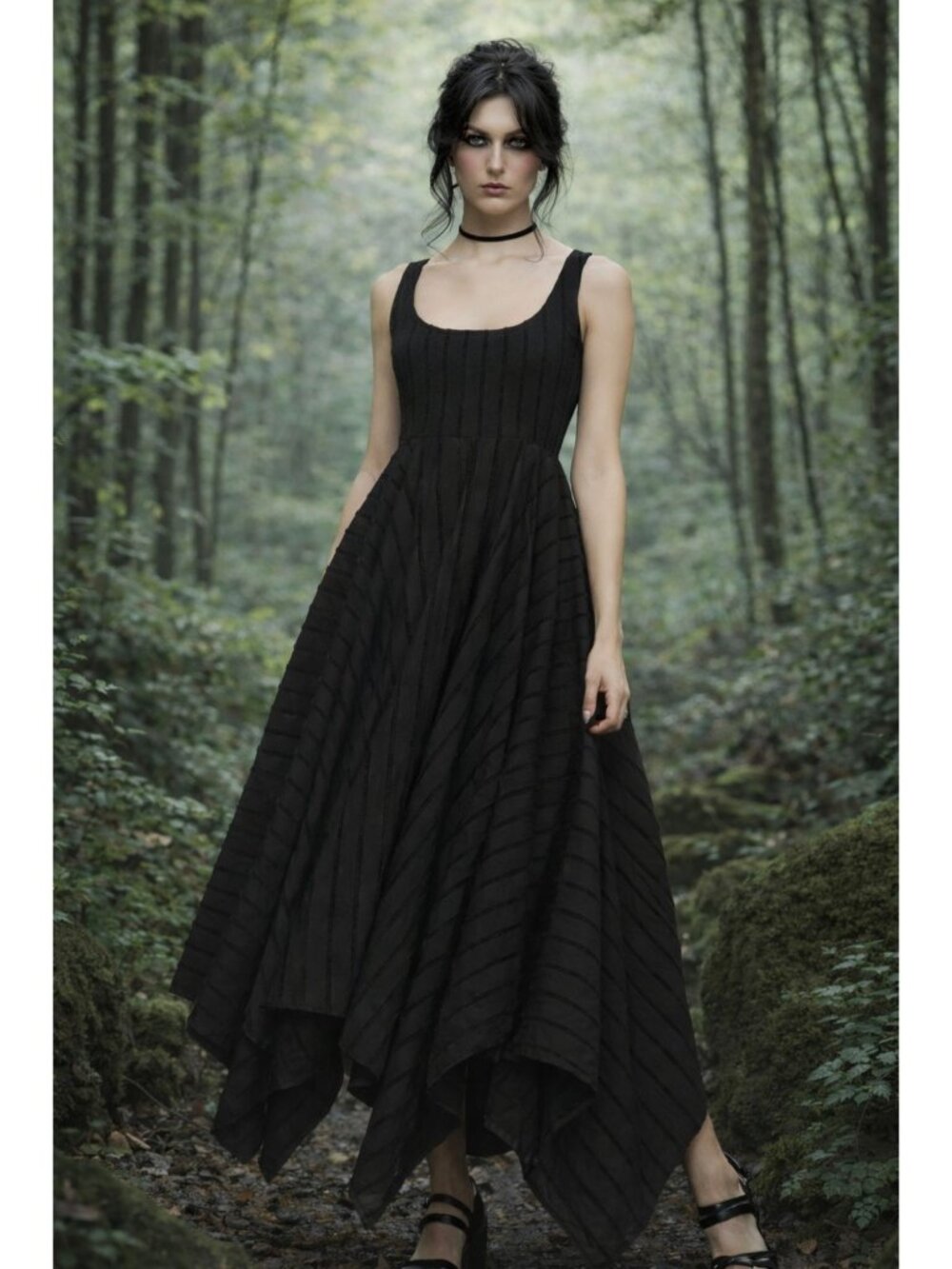 Disturbia Blythe Handkerchief Maxi Dress Black US 8 UK 12 Goth Witch Whimsigoth